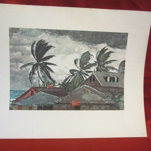 VTG 50'S WINSLOW HOMER PRINT "HURRICANE, BAHAMAS" WATERCOLOR art PRINT